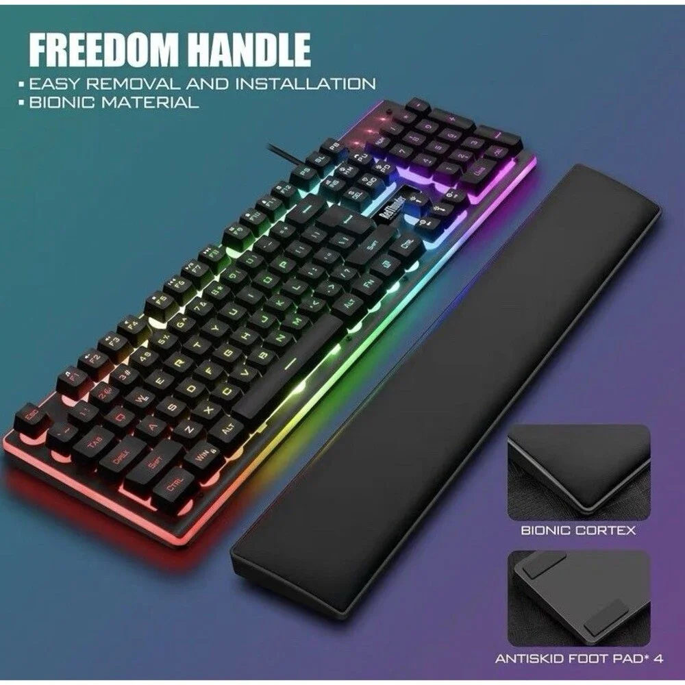 RedThunder K10 Wired Gaming Keyboard and Mouse and Wrist Rest Combo, RGB Backlit